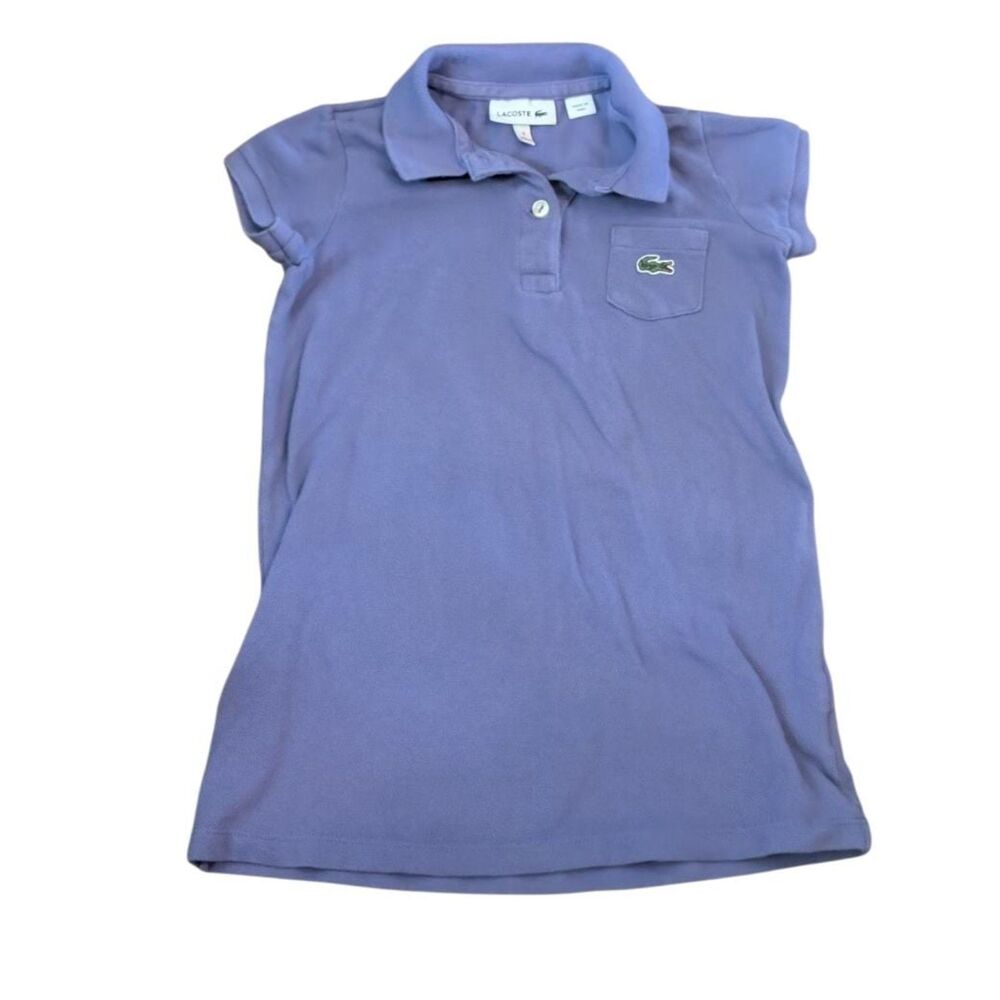 Lacoste Girls Periwinkle Blue Pique Cotton Short Sleeve Polo Shirt Dress, Size 4